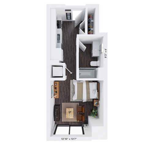 Floor plan for studio, 1 bath, 447 sqft